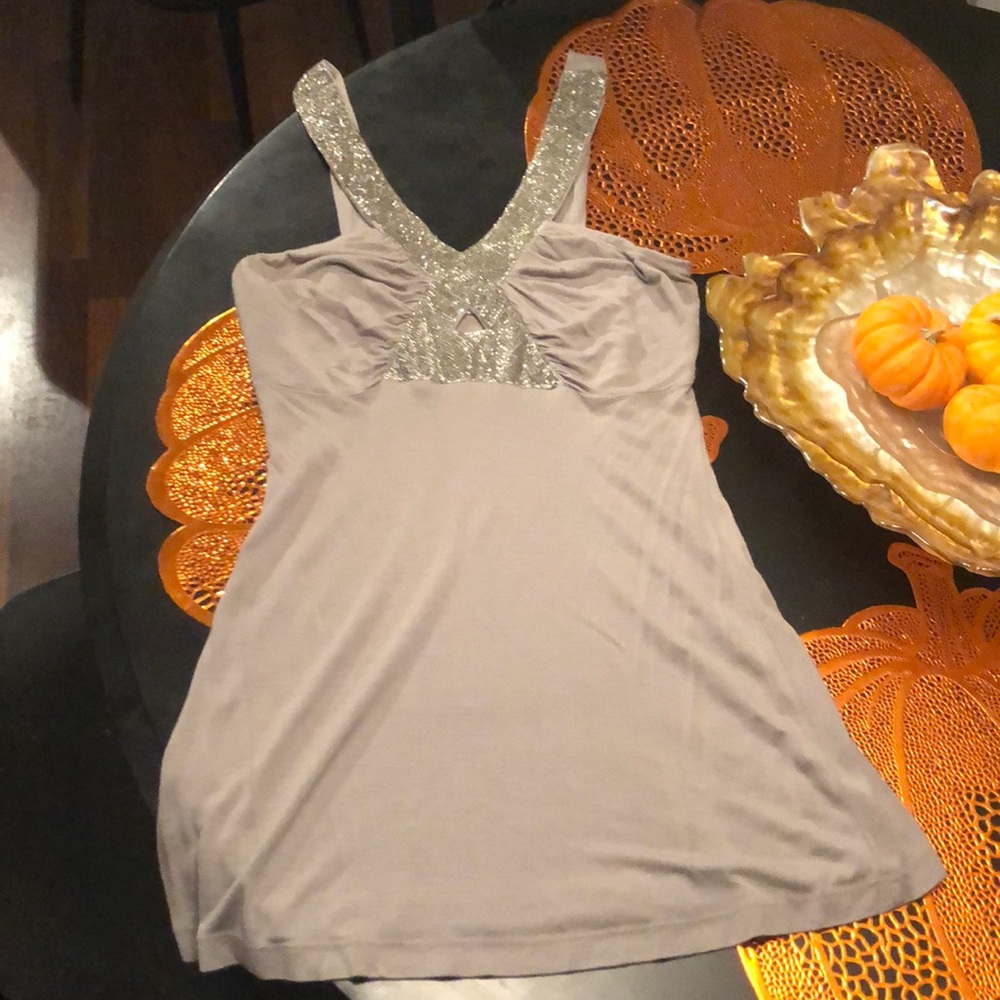 Charlotte Russe gray blouse with silver beading